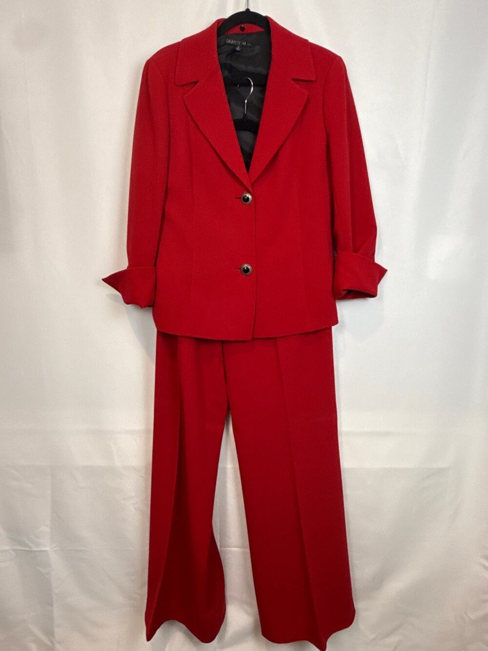 Lafayette 148 New York Womens Red Wool Wide Leg Pantsuit Size 12 No Collar